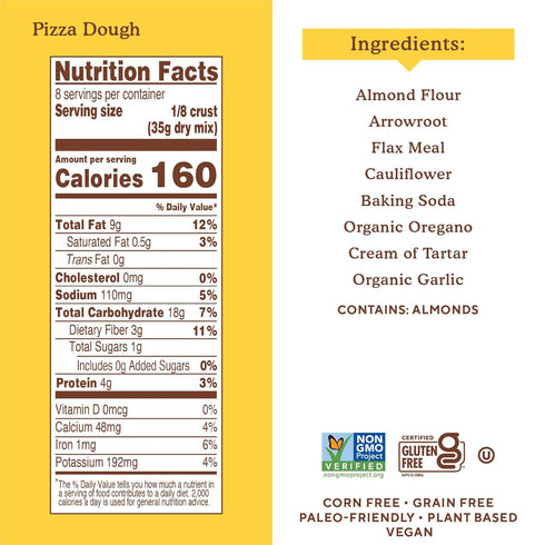 Simple Mills Almond Flour Baking Mix, Cauliflower Pizza Dough, Gluten Free, Vegan, 9.8 Ounce