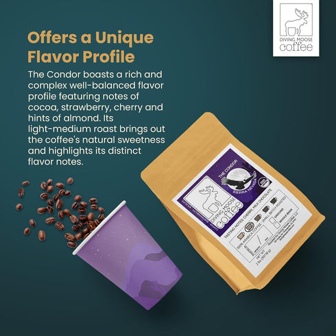 (32oz 2 LB) Diving Moose Coffee - The Condor Colombia Sierra Nevada USDA Organic Medium Light Roast / - Cocoa Cherry