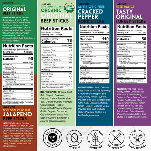 Pack 30 (12ct) Mission Meats Variety with Certified Organic Beef, Grass Fed, Free Range Turkey, and Cracked Pepper Pork