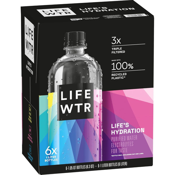 LIFEWTR Premium Purified Water, pH Balanced with Electrolytes, 100% recycled plastic bottles,
