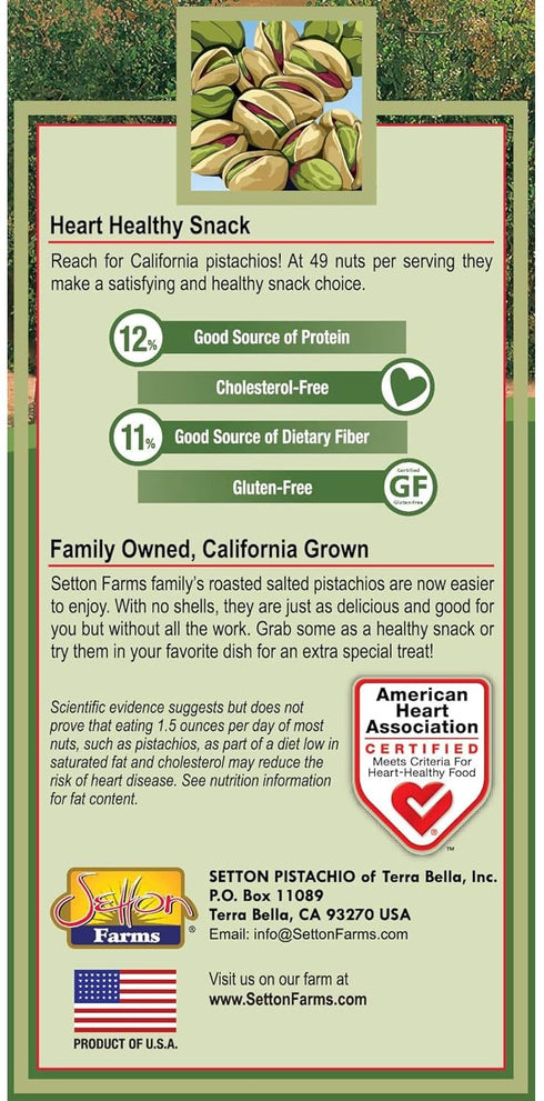 Setton 20 Oz. (1.25 Lbs) Farms Shelled Pistacho Kernels, Whole Dry Roasted With Sea Salt