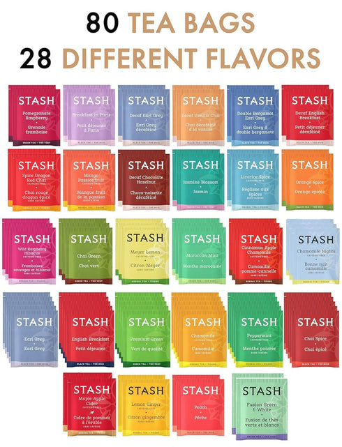 80 Count, 28 Pack Tea Bags Sampler Gift Box Flavors Wooden (MDF) Tea Organizer in Walnut Variety for Mom, Dad, Friends