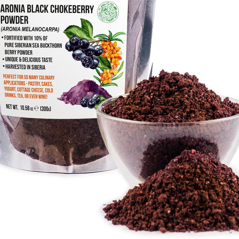 300g (10.58oz) Siberian Aronia Black Chokeberry Dried Berries Powder Tea Wild Harvested Melanocarpa from Altai with Sea