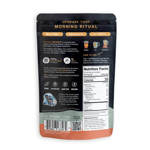 Rising Tide Organic Mushroom Superfood Creamer - Coconut Milk Powder with Lions Mane, Plant Based, 38 Servings