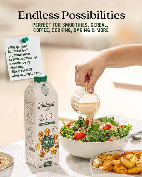 1925 32 (Pack 6) Elmhurst Unsweetened Walnut Milk - Ounce of Dairy-Free, Gluten-Free, Vegan, Kosher, Shelf Stable Milk