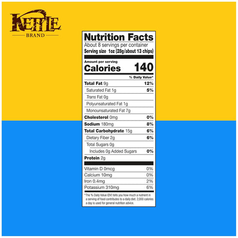 7.5 oz Kettle Brand Sea Salt and Vinegar Kettle Potato Chips, Gluten-Free, Non-GMO, Bag