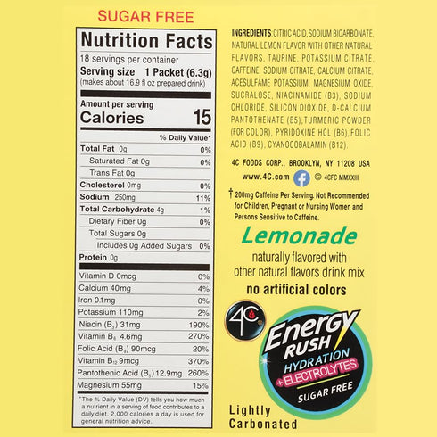 4C 18ct Packets, Energy Rush PSD with Electrolytes Lemonade, Single Serve Water Flavoring On the Go Bundle