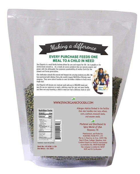 4 LB Jiva Organics Organic Mung Beans Whole LARGE Bag - Green Moong Bean