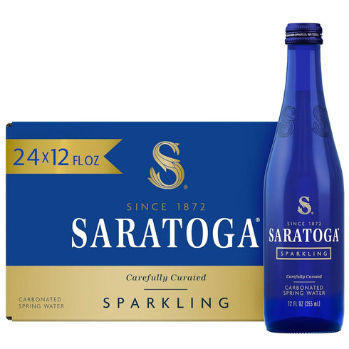 Saratoga Sparkling Water Bottles, 24-Pack - Carbonated Spring Bottled Water - Glass