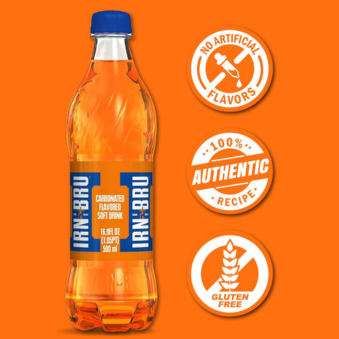 32 16.9 oz Pack 12 IRN-BRU Original Scottish Sparkling Soda, Citrus Flavored Carbonated Drink - Sparkling Flavored Soft