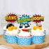 SuperHero Boom Cupcake Toppers 48 Pack, Happy Birthday Cake Decor for Kids Hero Theme Birthday Party Supplies