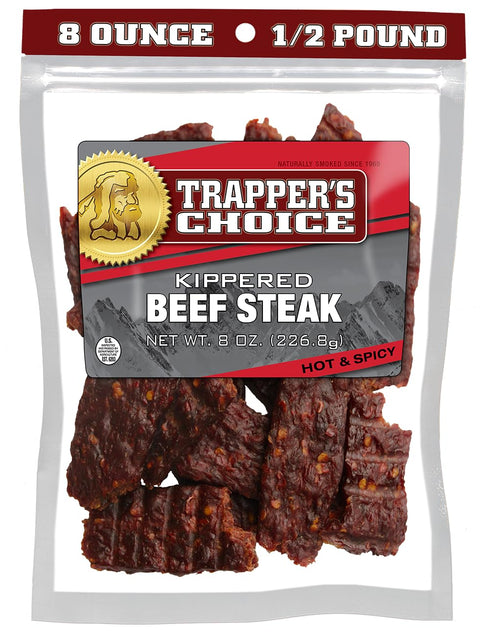 Old Trapper, Trapper's Choice Hot & Spicy Kippered Beef Steak, Eight-Ounce Individual