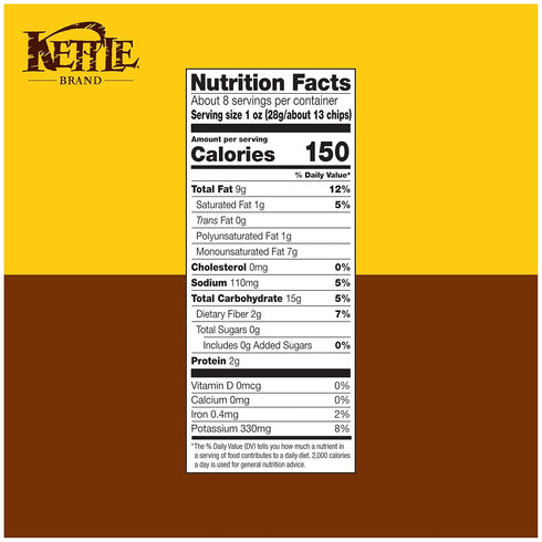 7.5 oz (Pack 12) Kettle Brand Sea Salt Kettle Potato Chips, Gluten-Free, Non-GMO, Bag