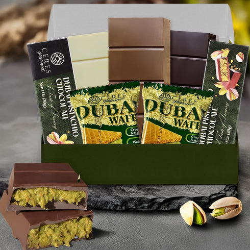 Pack 7 pack, 3 2 2 Dubai Chocolate Variety Milky, Dark & White Chocolate + Dubai Wafers + Mini Bars Elegant Gift Box
