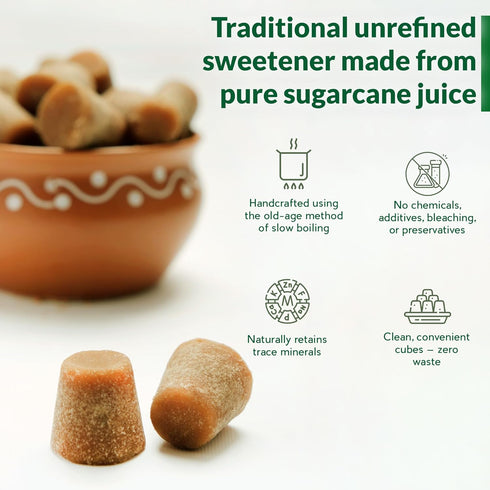(900g/1.98 lb) Danodia Foods Pure Jaggery Cubes | Natural Desi Gud/Gur Made of Sugarcane | Chemical-Free, Unrefined