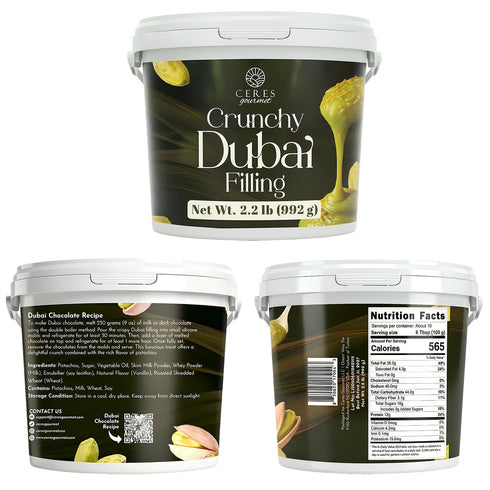 2.2 lb (1kg) Ceres Gourmet Dubai Chocolate Bar Mixture Pistachio Filling for Dubai Chocolate & Kataifi Desserts |