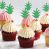 48 Pieces Green Pineapple Palm Leaf Cupcake Toppers, Glitter Tropical Food Picks for Summer Beach Party
