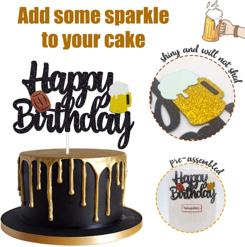 Cheers Cake Topper - Gold Glitter Cheers to 30 40 50 60 Years Birthday Decoration, 7.5x4.6 inches, 1 pcs