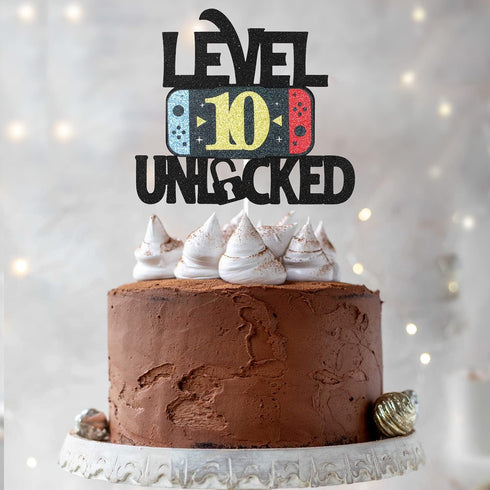 Level 10 Unlocked Game Birthday Cake Topper, Video Game Boy's 10th Birthday Party Supplies, Gaming Level Up Decoration