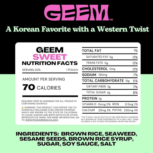 4-Pack GEEM Seaweed Snacks Korean Seaweed Chips with Rice Crisps & Sesame | Crunchy, Oil-Free Snack | Vegan, Non-GMO |