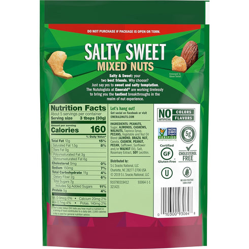 5.5 Oz, (Pack 3) Emerald Nuts, Salty Sweet Mixed Nuts, Features Kettle Glazed Peanuts, Almonds, Cashews, Kettle Glazed