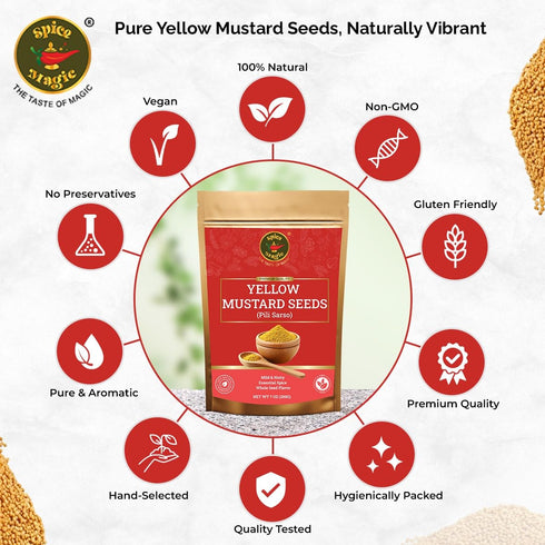 7oz 100% Spice Magic Yellow Mustard Seeds Whole I Perfect for Ground Mustard Cooking, and Pickling | Natural