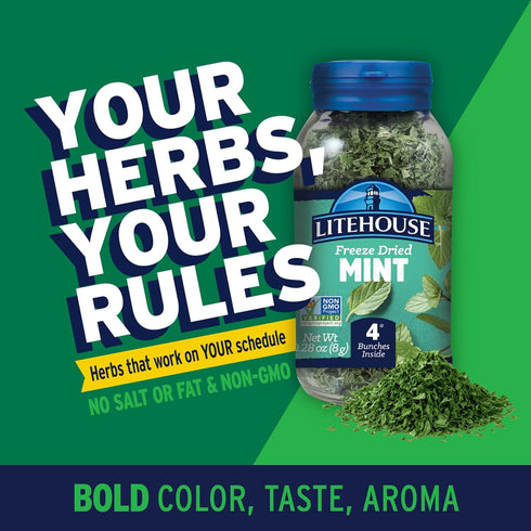 4 0.28 4-Pack Litehouse Freeze Dried Mint - Substitute for Fresh Mint, Jar Equal to Mint Fresh Bunches, Organic, Mint