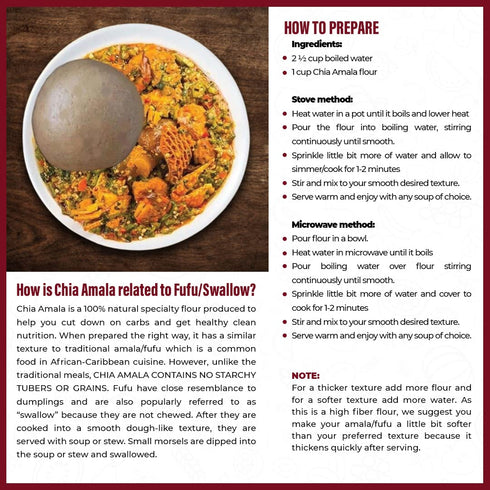 Dals Foods 100% Packaged Healthy Nutritious Fufu, Chia Amala | Natural Flour, Low-Carb, Plant-Based Fiber & Protein