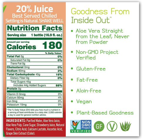 16.9 oz, Pack 12 ALO Aloe Vera Juice Drink | BLUSH - Aloe Vera + Strawberry | fl of | Plant-Based Drink with Real Aloe