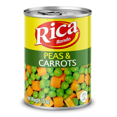 15 oz (Pack 12) Rica Rondo Peas and Carrots, Canned Vegetables, Can