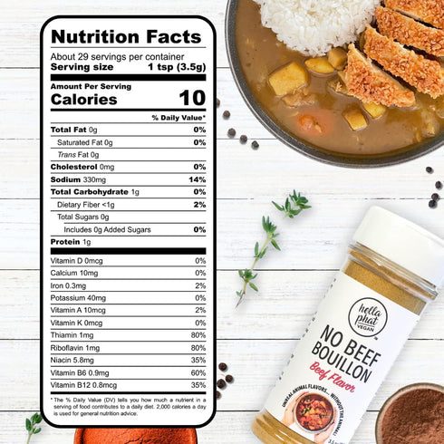Hella Phat Vegan No Beef Bouillon Powder - Lower Sodium, Rich Flavor, Gluten-Free - Ideal for Soups, Stews, Gravies