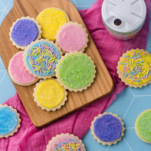 6 Jimmies, 2.75 Sweets Indeed Dye Free Pastel Sprinkles Cell, Yellow Blue Purple and Pink Sugar with Pastel No