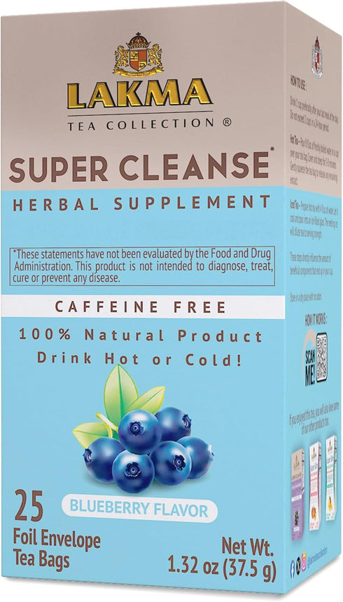 HYLEYS Lakma Super Cleanse Tea with Blueberry - 25 Tea Bags for Detox and Wellness