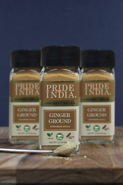 Pride of India Ginger Fine Ground, Gourmet Spice, 2.2 oz Small Dual Sifter Bottle