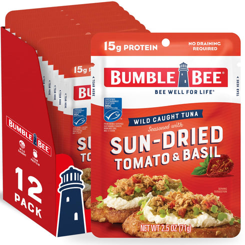 Bumble Bee Sun-Dried Tomato & Basil Seasoned Tuna, 2.5 oz Pouches (Pack