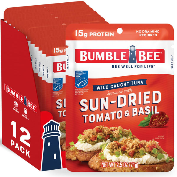 Bumble Bee Sun-Dried Tomato & Basil Seasoned Tuna, 2.5 oz Pouches (Pack