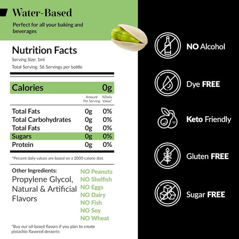 Dolce Foglia Pistachio Extract - 2 Ounce Water-Soluble Multipurpose Flavoring Ideal for Baked Goods, Beverages, Coffee, Desserts & Ice Cream - Pistachio Essence Perfect for Weight Management