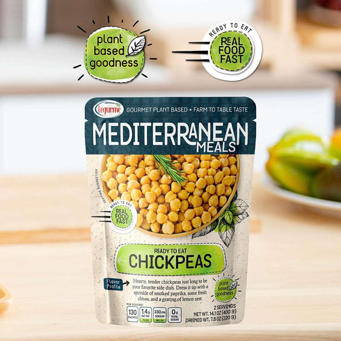 14.1 Oz (Pack 1) Mediterranean, Ready to Eat Chickpeas, Gluten Free, Plant Based, Vegan, No Preservatives, No