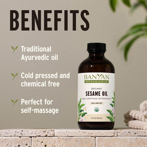 24 oz Banyan Botanicals Organic Unrefined Sesame Oil Rich & Warming Ayurvedic Massage Oil for Body & Scalp Traditional