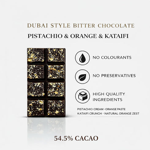 6.5 oz (3-Pack) Dubai Chocolate Dark Chocolate Bar with Pistachio & Orange Filling, Handmade Baklava-Inspired Middle