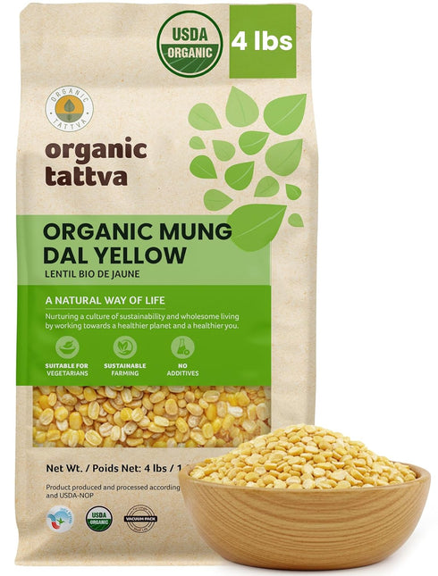 Organic Tattva Moong Dal (4 lbs) - Yellow Split Mung Beans Organic