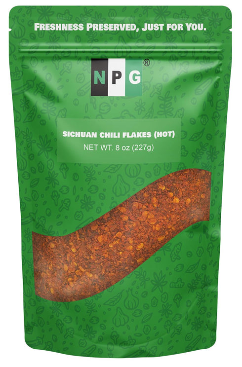 NPG Authentic Sichuan Chili Flakes 8 Ounce, Extra Hot Szechuan Crushed Red Pepper Flake Bulk, Essential Spice