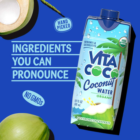 16.9 Oz (Pack 12) Vita Coco Coconut Water, Pure Organic | Refreshing Coconut Taste | Natural Electrolytes | Vital