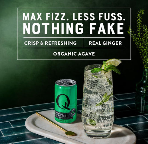 60 7.5 oz (Pack 24) Q GINGER ALE with Real Ginger & Organic Agave - Ideal for Cocktails & Mocktails - Made with Real