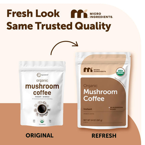 14 oz 10-Mushroom Organic Instant Mushroom Coffee, | Medium Roast Arabica | Blend with Lions Mane, Reishi, Chaga