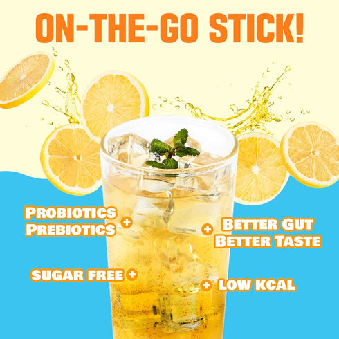 TEAZEN Lemon Kombucha Tea, Hydration Drink Mix, Sugar Free with Live Probiotics & Prebiotics, 10 Sticks