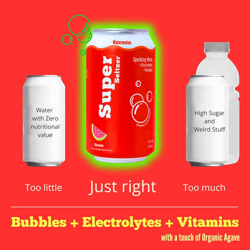 12 Oz, Pack 12 Super Seltzer Sparkling Water with Electrolytes and Vitamins, Watermelon Naturally Flavored, Fl of cans