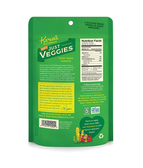 4 oz, Karens Naturals Freeze Dried Mixed Vegetables, No Sugar Added, Healthy Vegetable Snack, Non-GMO, Vegan, Gluten