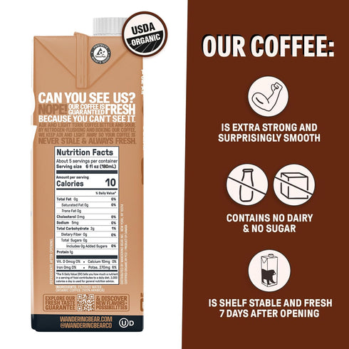 100% 32 oz, 3 pack Wandering Bear Straight Black Organic Cold Brew Coffee - Extra Strong, Bold, Smooth, Unsweetened