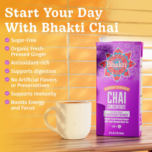(Pack 3) (24 Bhakti Chai Tea Concentrate | Unsweetened Sugar-Free Tea, Organic Fresh Ginger, Black Tea, Spiced